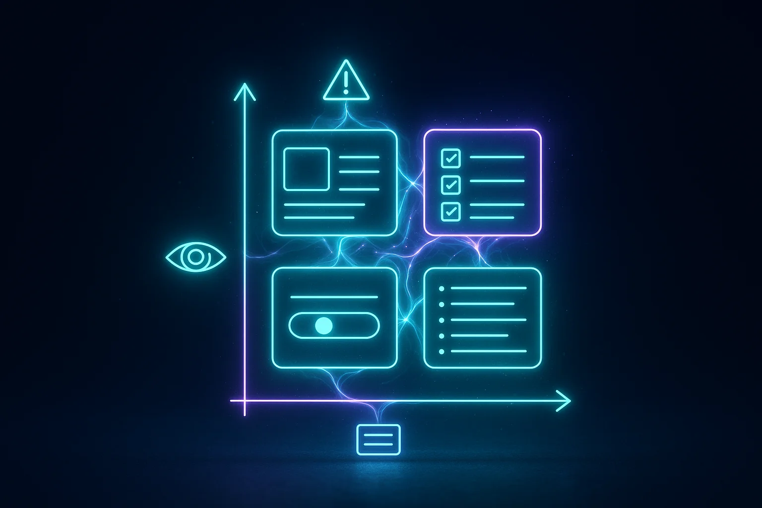 A 2x2 matrix with error cost on one axis and user verification ability on the other, showing when to show versus hide AI uncertainty indicators