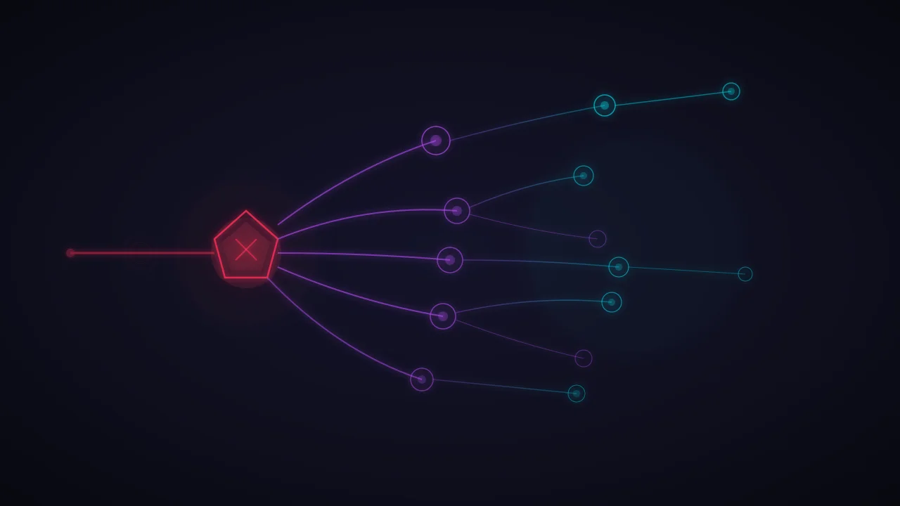 Error signals branching into multiple structured recovery paths, showing transient versus permanent errors and their corresponding retry or alternative action flows